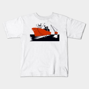 Cargo Ship with Crane Retro Kids T-Shirt